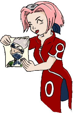 Sakura with a doodle of Kakashi.